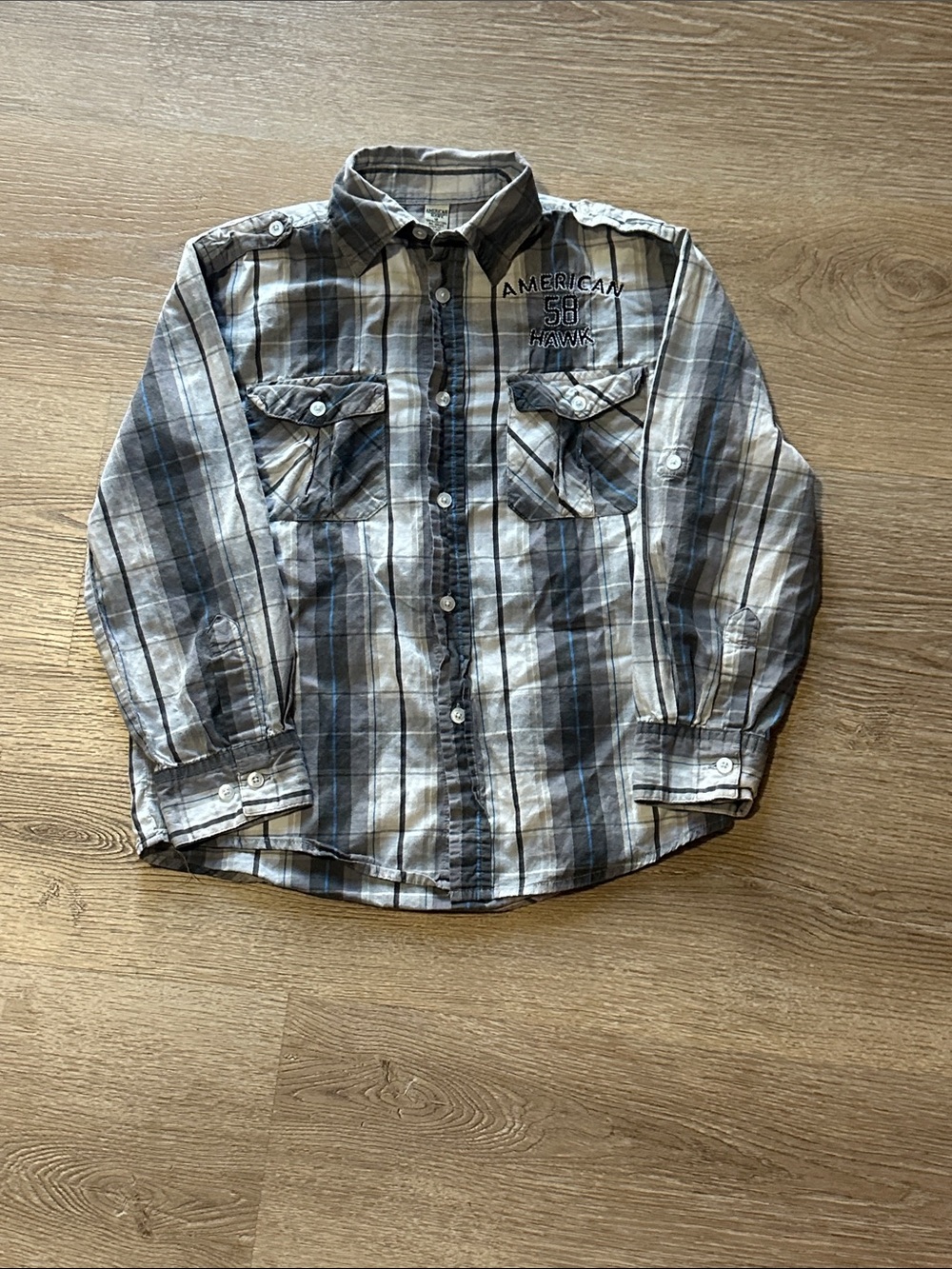American Hawk Boys Gray Plaid Button-Down Shirt